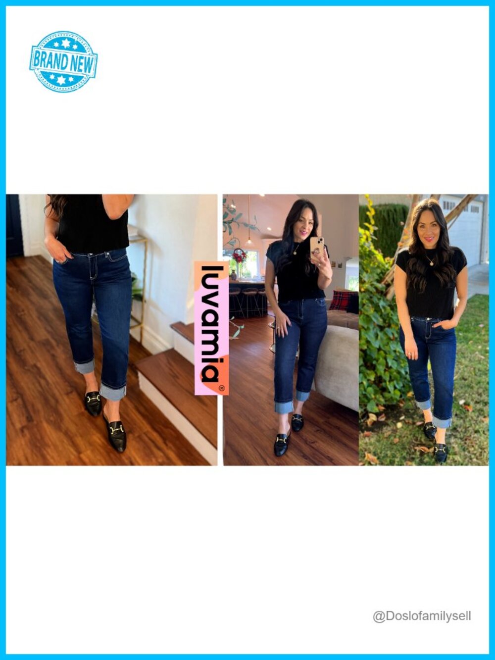 Straight Leg Cropped Jeans with Pockets High Waisted Cuffed Hem Stretchy - Picture 7 of 7